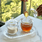 Kit 3 Peças Açucareiro, Meleira e Travessa Coração de Cristal - Ela Decora